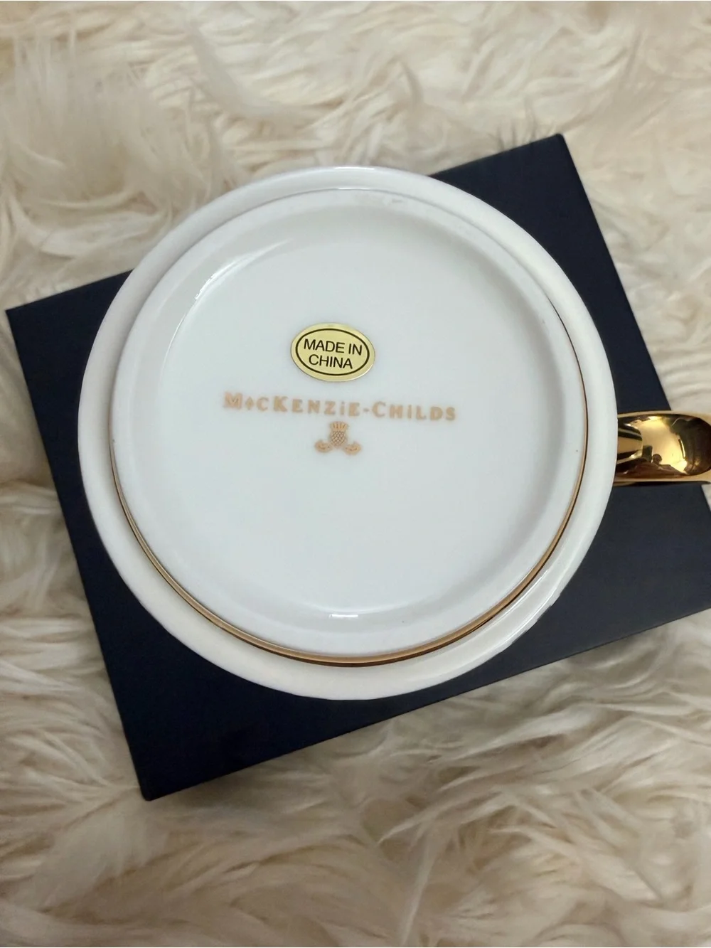 MacKenzie-Childs Black & Gold Monogram 'E' Mug